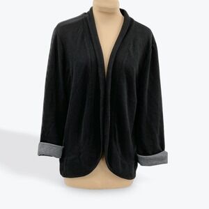 Express Black Knit Open Front Cardigan Jacket Women's Medium Roll Cuff